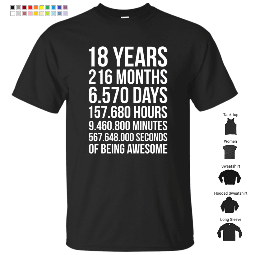 Awesome 18th Birthday Shirt Funny 18 Year Old Birthday T T Shirt Store