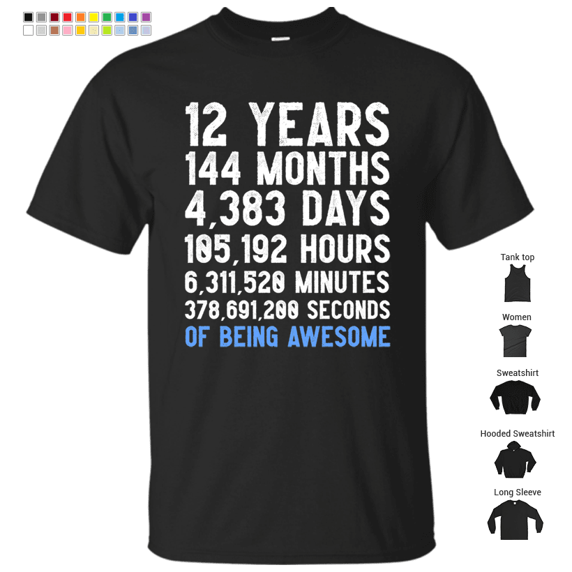 Boys 12th Birthday Countdown T-Shirt Funny Gift Birthday Gift 12 Year ...